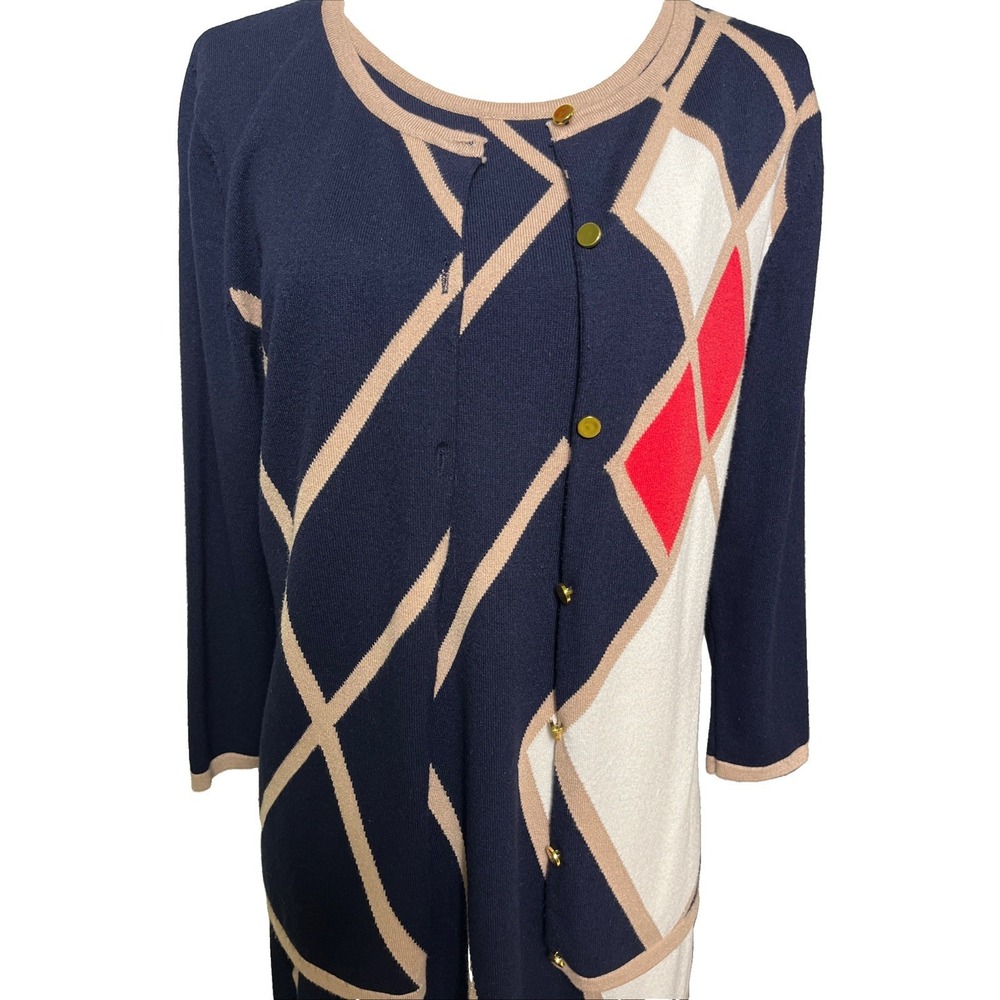 Vintage Carmen Marc Valvo Geometric Cardigan Dress Set Women's Size XL - Picture 2 of 11